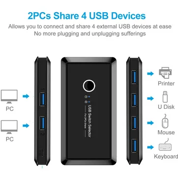 2x4 USB 3.0 Perjungiklis 2 Vnt Bendrinimo 4 USB Prietaisus Klaviatūrą, Pelę, Spausdintuvą, skirtą 
