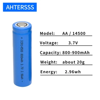 3.7 v 14500 ličio AA įkraunamos baterijos, li-ion 800-900mAh