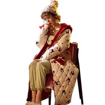 3-sluoksnio storio pižamą žiemos Flanelė Chalatas Super Storas Chalatas su Gobtuvu Moteriška Namų Minkšti Chalatai Šiltas Padažas Suknelė Housecoat