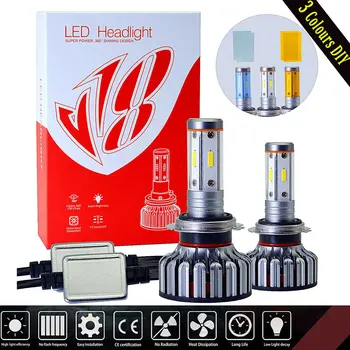 3 Spalvų LED H4, H7, H11 9012 Žibintų Lemputės Konversijos Rinkinys 4 Pusių, LED SPT Automobilių Priešrūkinis Žibintas Aukštos ir Žemos Šviesos Lemputės Pakeitimas