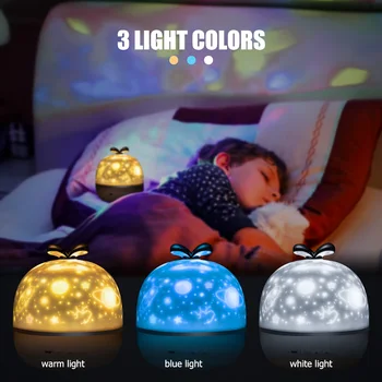 3 Spalvų LED Sukasi Projekcija Lempos Žvaigždėtas Dangus Romantišką Naktį Šviesos Keičiamų Modelių Naktiniai Šviesos Vaikai Miegamojo Puošimas