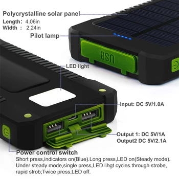 30000mAh Saulės Energijos Banko Saulės Skydelis Powerbank Vandeniui USB Baterijos Įkrovimas LED Išorės Kroviklis, Skirtas 