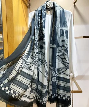 300s Kašmyro Šalikas Grandines Spausdinimo Retro klasikinis Dizainas Žiemos Pashmina Skara Hijabs 200*100cm