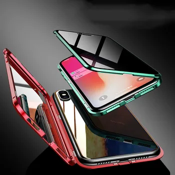 360 Apsaugos Privatumo Stiklo Magnetinės Metalo Case For iPhone XS Max XR XS X 7 8 6 6S Plus Anti-Peeping Atveju iPhone, 11 Pro Max