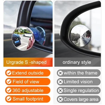 360 Platus Kampas Reguliuojamas Automobilių aklojoje Veidrodžių HD Išgaubti Apvalus Veidrodis Saugos galinio vaizdo Vairavimo Stovėjimo Pagalbinis Veidrodis