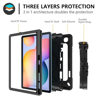 360 Sukasi Stendas Dirželis Pieštukas Turėtojas Case for Samsung Galaxy Tab S6 Lite 10.4 SM-P610 SM P615 P610 Funda Apsaugos Atveju