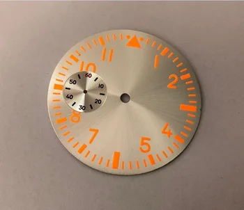 38.9 mm GEERVO mados sterilūs, oranžinės šviesos, apelsinų Numeriai sidabriškai dial tinka ETA6497 judėjimo Vyrų watch dial 017A