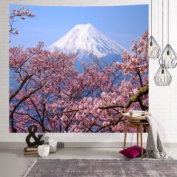 3D Gamtos Japonija Sakura fudzijama Gobelenas Kanagawa Miega Trinkelėmis Meno Gėlių Paplūdimio Kilimas Ins Šeimų Namuose, Meno Sienų Dekoras