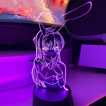 3D Iliuzija Led pagrindiniai kištukiniai naktinių lempų lizdai BUNNY MERGINA SENPAI MAI SAKURAJIMA KAWAII Kelių Spalvų Keitimas Lampara Už Kalėdų Dovana ANIME Šviesos Lempos