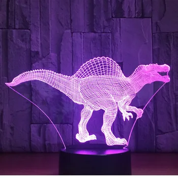 3D LED Nakties Šviesos Dinozaurų Spinosaurus su 7 Spalvų Šviesos Namų Puošybai Lempos Nuostabi Vizualizacijos Optinė Iliuzija