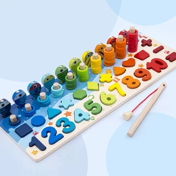 3D Medinės Lentos, Žaislų 5 in 1 Žvejybos Skaičius Numerių Atitikimo Skaitmeninis Montessori Matematikos Galvosūkių Švietimo Žaislai Vaikams, Vaikai