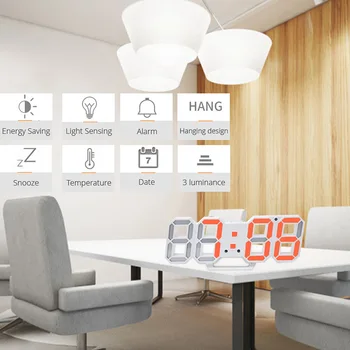 3D Skaitmeninis LED Sieninis Laikrodis Data ir Laikas Celsijaus naktinė lempa Ekranas Lentelė Darbalaukio Laikrodžius, Žadintuvas Nuo Gyvenamasis Kambarys