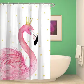 3D Spausdinimo Pink Flamingo Modelis Dušo Užuolaidos Žalias Lapas Vandeniui Poliesterio Vonios Užuolaidos Su 12 Kabliukų Vonios kambarys Dekoro