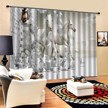 3D Užuolaidų Nuotraukų Pasirinktinis Dydis Sienos Plytų Balto Žirgo Užuolaidos, Miegamojo Užuolaidas Kambarį Dekoratyvinės Uždangos