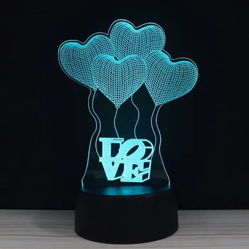 3D Valentino Diena spalvinga Šviesa meilė širdies touch žibintai LED 7 spalvų Valentino dovana pateikti Naktį lempa nuotolinio valdymo apšvietimo 2.14