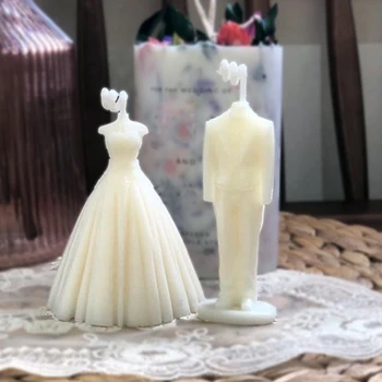 3D Vestuvių Suknelę Rankų darbo Silikono Muilo Žvakė Formavimo Pelėsių 