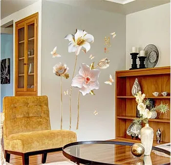3D Vivid Įspausti Orchidėjų Žiedai Sienų Lipdukai Kambarį Namo Apdaila Meno Lipdukai Mergaičių Miegamasis Kambarys Lipdukas