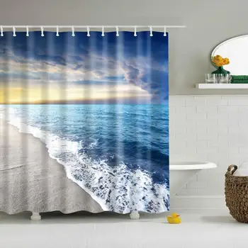 3D Šiuolaikinės Jūros Paplūdimio dekoracijos spausdinti Dušo Užuolaidos Mėlyna Vonios kambarys Blackout Dušo užuolaidos 180x200cm Didelis vonios Uždanga