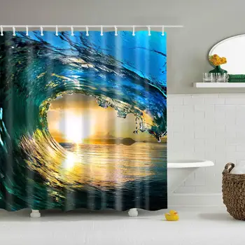 3D Šiuolaikinės Jūros Paplūdimio dekoracijos spausdinti Dušo Užuolaidos Mėlyna Vonios kambarys Blackout Dušo užuolaidos 180x200cm Didelis vonios Uždanga