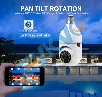 3MP PTZ WiFi Mini Kamera su Lemputė E27 Lizdas, Full Naktinio Matymo 1080P VAIZDO Kamera, Dviejų krypčių Pokalbių Auto Saugumo Stebėjimo Kameros