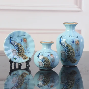 3Pc/Set Mini Europos Keramikos Vaza, Džiovintų Gėlių, Gėlių kompozicijų Vinguriuoti Plokštė Kambarį Įėjimo Puošyba, Namų Dekoracijos