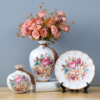 3Pc/Set Mini Europos Keramikos Vaza, Džiovintų Gėlių, Gėlių kompozicijų Vinguriuoti Plokštė Kambarį Įėjimo Puošyba, Namų Dekoracijos