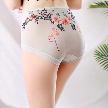 3Pcs/daug Naujų Plonas Artimieji Merginos Underwears Flamingo Print Plus Size 5XL Seksualus Lingeries Akių Skaidria moteriškos Kelnaitės Rinkiniai