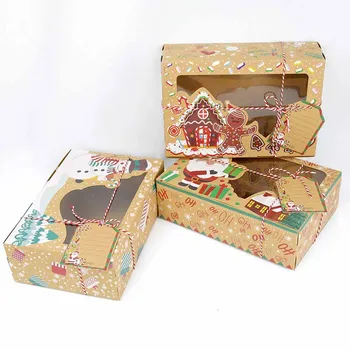 3pcs Kalėdų Slapukas Dėžės Su Kalėdų Žymos Europos Kraftpopieris Duonos Saldainių Dėžutė Aišku, Už Lango Kalėdos Šalis, Dovanų Pakavimas
