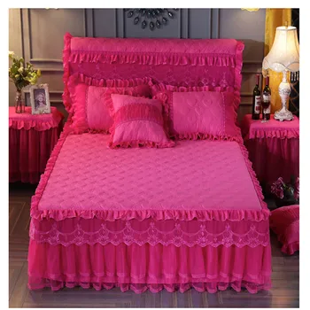 3pcs paminkštintas dygsniuotas nėrinių bedskirt nustatyti kokybės thickend nėrinių lakštai ir pagalvių užvalkalai Princesė lova, čiužinys padengti šiltas bedcover