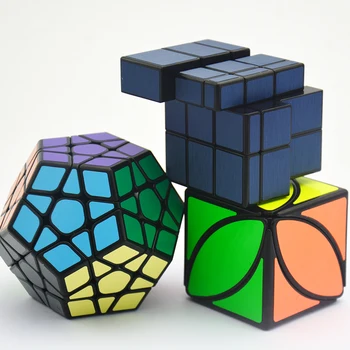 3pcs/Set Qiyi (Veidrodis Blokas+Megami+LVY Kubo)Black Greičio Twist Kubo Galvosūkį MFG Cubo Magic Cube Žaislai Vaikams