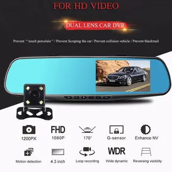 4,3 Colių galinio vaizdo Veidrodis Automobilių Dvr Kamera Hd 1080P Automobilių Veidrodėliai Vaizdo įrašymo su Galinio vaizdo Kamera Automobilio Ekrano Veidrodis Brūkšnys Fotoaparatas