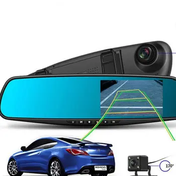 4 colių 1080P Brūkšnys Cam Automobilių DVR Kamera, Diktofonas Auto Judėjimo daviklis galinio vaizdo Veidrodis Naktinio Matymo Ratai, Diktofonas