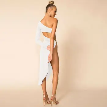 4 Spalvų Nauja Mada Moterų Seksualus Plyšio Tinka Bodycon Tvarstis Midi Vasaros Suknelė Moteriška Vieną Petį Šalies Clubwear Suknelės Komplektai