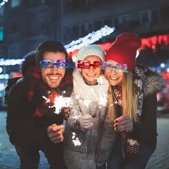 4 vnt Kalėdų Skaitmeninis 2021 akiniai 8 šviesos LED apšvietimas žaislas vaidmenų foto rekvizitai drabužių priedai atsitiktinių spalvų dovanos