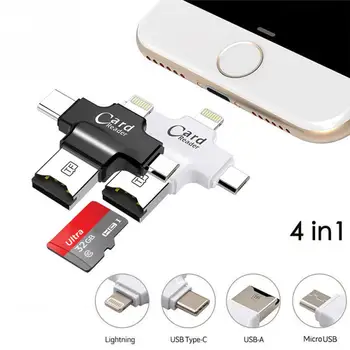 4 į 1 Card Reader C Tipo Micro USB, Adapteris Micro SD Kortelių Skaitytuvą, Kortelę 
