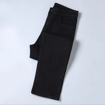 40 42 44 vyrų plius dydis džinsai vasaros naują stiliaus juodi tiesūs palaidi kelnės vyresnysis ruožas verslo atsitiktinis vyrų markės plius dydis