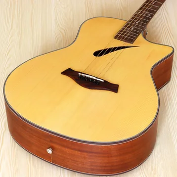 40 colių natūralios spalvos akustine gitara cutaway dizainas 6 eilutę matiniu paviršiumi elektros liaudies gitara su unikaliu garso skylė
