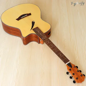 40 colių natūralios spalvos akustine gitara cutaway dizainas 6 eilutę matiniu paviršiumi elektros liaudies gitara su unikaliu garso skylė