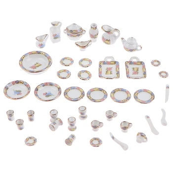 40Pcs 1:12 Miniatiūriniai Lėlių Indai, Porceliano ir Keramikos Arbatos Puodelio Patiekalų Nustatyti Modeliavimo Virtuvės Žaislai