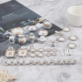 40Pcs 1:12 Miniatiūriniai Lėlių Indai, Porceliano ir Keramikos Arbatos Puodelio Patiekalų Nustatyti Modeliavimo Virtuvės Žaislai