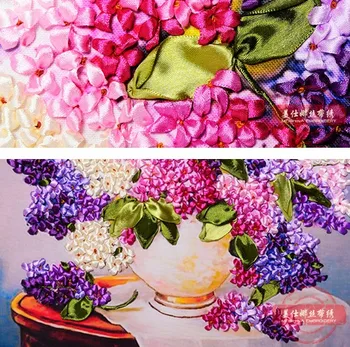 45x50cm 3D gėlių vaza Juostelės siuvinėjimas, tapyba nustatyti gėlių rinkiniai amatų kryželiu 