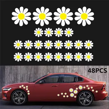 48PCS Automobilių Kėbulo Lipdukų Daisy Gėlių Automobilių Lipdukai, Auto Optikos Viso Kūno Dekoratyvinių Gėlių Lipdukai Praktinių Gražūs Lipdukai