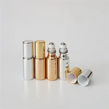48pcs/daug 5ml aukso/sidabro roll ant kvepalų buteliuko, 5cc eterinis aliejus rollon buteliai, perliniu-blizgesio stiklo roller bakas