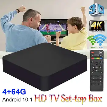 4K 4GB+64G Quad Core RAM 64GB ROM 4G Android 10.1 TV BOX 2.0 HD HDMI SD Lizdas 2.4 GHz+5G WiFi Tinklo Grotuvas Tinklo Set-Top Box