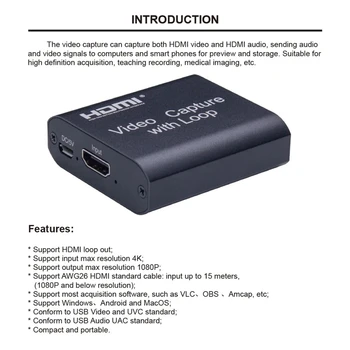 4K HDM aš 1080P Aukštos raiškos USB Video Capture Card su Kilpa