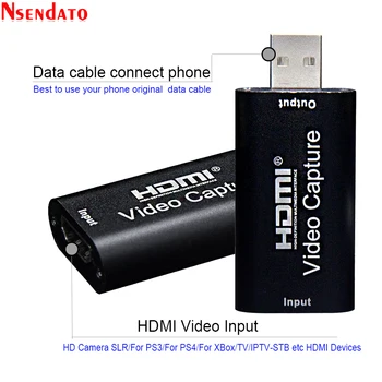 4K USB2.0 HDMI Video Grabber Rekordą Užfiksuoti Kortelė, Dėžutė adapteris su kilpa audio PS4 Žaidimas Kamera HD Įrašymo Live Transliacijos