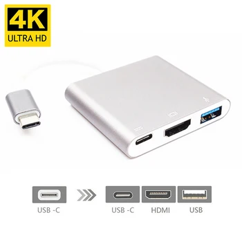 4K USBC 3.1 Hub Konverteris USB-C Tipo USB 3.0/HDMI/TypeC Moterų Įkroviklis, AV Adapteris, skirtas Macbook/Dell XPS 13/Matebook Nešiojamieji kompiuteriai