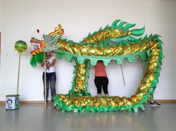 4m Ilgis 4 studentų Kinų DRAKONAS ŠOKIŲ ORIGINALUS Auksu Dragon Liaudies atlikti parade Festivalis Šventė Kostiumas Ornamentu