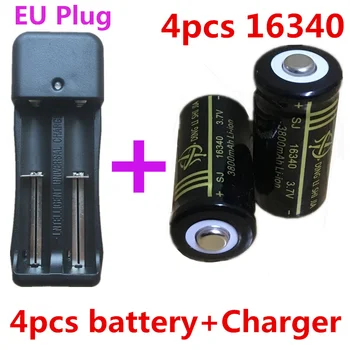 4Pcs 16340 Baterija 3800mAh Li-ion Įkraunama baterija 3.7 V Lazerio Pen Baterijas+EU Plug 18650 Ajustable Dual Baterijos Kroviklis