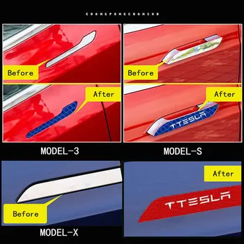 4PCS Automobilių Durų Rankena šviesą Atspindintys Lipdukai Traukti Rankena Anti-nulio Juostos Raštas Lipdukas Exter Dekoracija Tesla Model 3 X S
